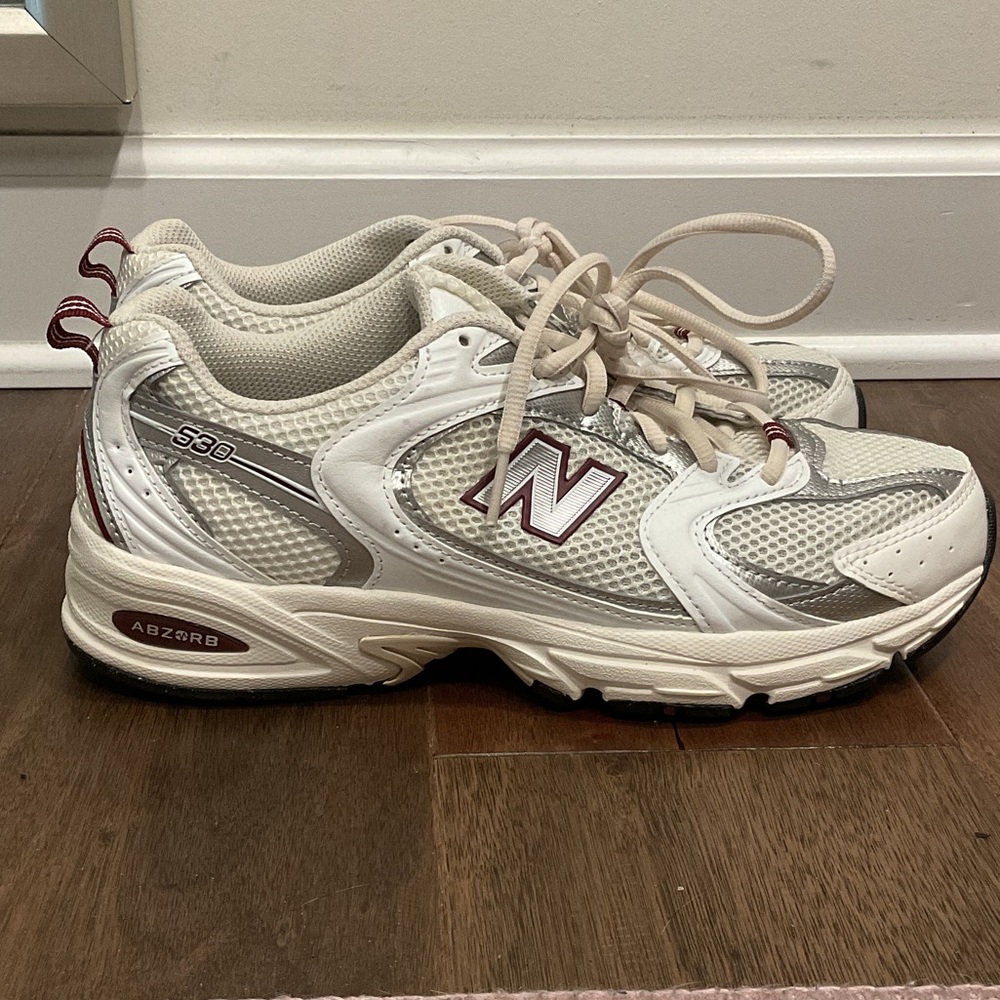New Balance White and Red Athletic Sneakers - Picture 2 of 4